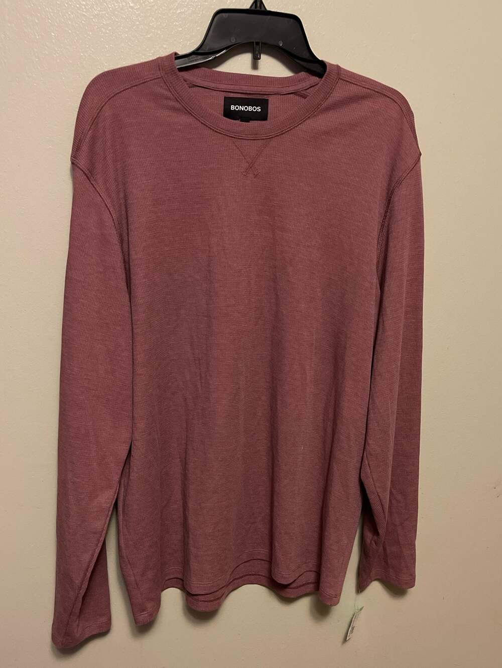 Bonobos Men's Mauve Waffle Knit Thermal Long Sleeve‎ Crewneck Shirt